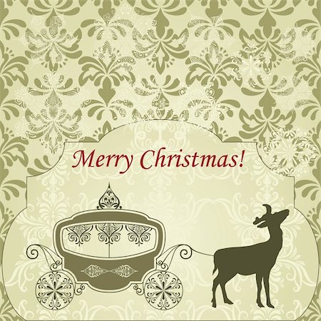 simsearch:400-06389983,k - vector Christmas  Greeting Card with Deer and Vintage Carriage, seamless patterns included in swatch menu, fully editable eps 8 file Stock Photo - Budget Royalty-Free & Subscription, Code: 400-06410730