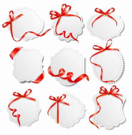 ribbon design for birthday - Set of beautiful cards with red gift bows with ribbons Vector Stock Photo - Budget Royalty-Free & Subscription, Code: 400-06411022