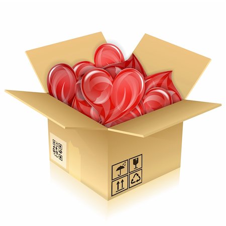 simsearch:400-06073227,k - Love Concept - Open Cardboard Box with Hearts, isolated on white, vector illustration Stock Photo - Budget Royalty-Free & Subscription, Code: 400-06411032