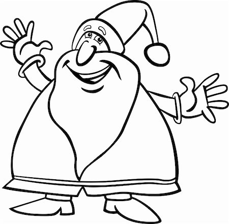 simsearch:400-08708552,k - Cartoon Illustration of Cheerful Christmas Santa Claus or Papa Noel for Coloring Book Stock Photo - Budget Royalty-Free & Subscription, Code: 400-06411513