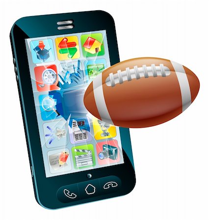 Illustration of an American football ball flying out of cell phone screen Stock Photo - Budget Royalty-Free & Subscription, Code: 400-06413102