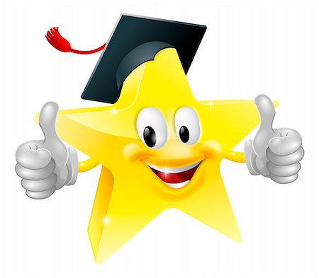 Cartoon star mascot with a graduate's mortarboard cap on giving a thumbs up Stock Photo - Budget Royalty-Free & Subscription, Code: 400-06413234