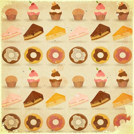 Vintage Poster - Dessert Background, pastry on grunge paper - Vector illustration Stock Photo - Budget Royalty-Free & Subscription, Code: 400-06413705