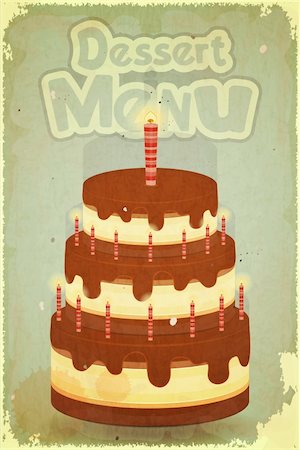 Vintage Dessert Menu - Chocolate Cake with candles on retro background - vector illustration Stock Photo - Budget Royalty-Free & Subscription, Code: 400-06413801