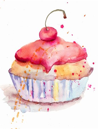 Watercolor illustration of cake Stock Photo - Budget Royalty-Free & Subscription, Code: 400-06424819