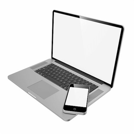 simsearch:400-04376796,k - Laptop Computer and Mobile Phone on White Background. Foto de stock - Super Valor sin royalties y Suscripción, Código: 400-06425153