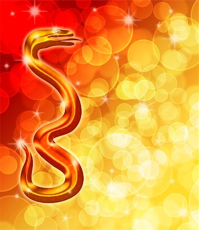 simsearch:400-06366927,k - 2013 Happy Chinese New Year Golden Snake with Blurred Bokeh Background Illustration Stock Photo - Budget Royalty-Free & Subscription, Code: 400-06425377