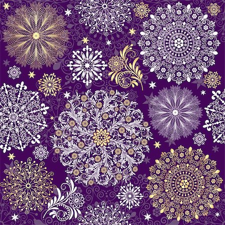 filigree tree - Christmas dark violet seamless pattern with white and gold vintage snowflakes (vector) Stock Photo - Budget Royalty-Free & Subscription, Code: 400-06425561