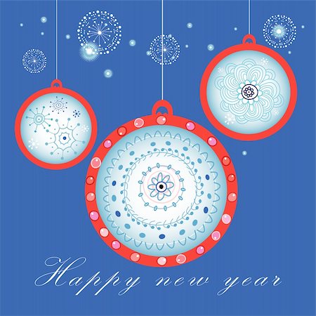 simsearch:400-08627385,k - graphic decorative balls on a blue background with snow Stock Photo - Budget Royalty-Free & Subscription, Code: 400-06425885