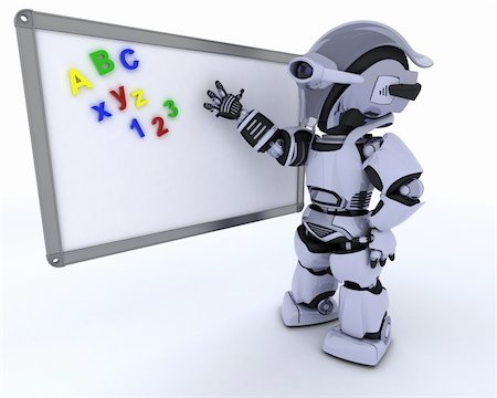 simsearch:400-06396346,k - 3D render of a Robot with White class room drywipe marker board Stock Photo - Budget Royalty-Free & Subscription, Code: 400-06426087