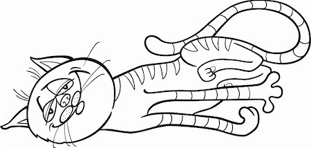 Cartoon Illustration of Happy Sleepy Tabby Cat for Coloring Book Stock Photo - Budget Royalty-Free & Subscription, Code: 400-06426317