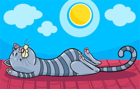 sleep cartoon - Cartoon Illustration of Funny Tabby Cat Sleeping on the Roof in the Sun Stock Photo - Budget Royalty-Free & Subscription, Code: 400-06426319