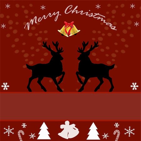 simsearch:400-07087316,k - Beautiful Christmas background with reindeer on red, vector illustration Stock Photo - Budget Royalty-Free & Subscription, Code: 400-06427605