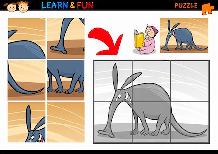 diagrammatic drawing animals - Cartoon Illustration of Education Puzzle Game for Preschool Children with Funny Aardvark Animal Stock Photo - Budget Royalty-Free & Subscription, Code: 400-06428339