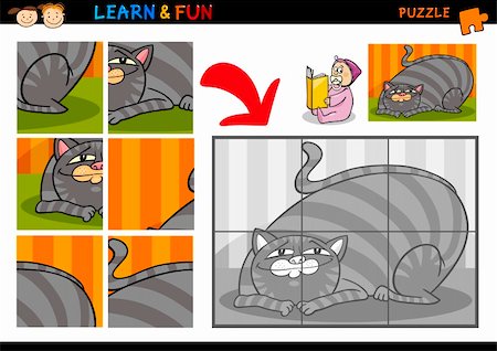 diagrammatic drawing animals - Cartoon Illustration of Education Puzzle Game for Preschool Children with Funny Cat Pet Animal Stock Photo - Budget Royalty-Free & Subscription, Code: 400-06428347