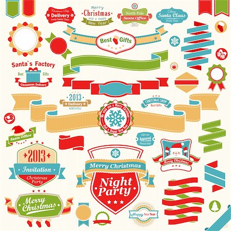 Christmas set - colorful ribbons, labels and other decorative elements. Vector illustration. Stock Photo - Budget Royalty-Free & Subscription, Code: 400-06428809