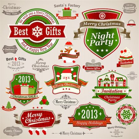simsearch:400-07222092,k - Christmas vintage set - labels, ribbons and other decorative elements. Vector illustration. Stock Photo - Budget Royalty-Free & Subscription, Code: 400-06428881