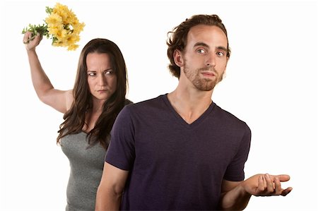 simsearch:400-06363059,k - Woman ready to throw flowers at naive white male Stock Photo - Budget Royalty-Free & Subscription, Code: 400-06429212