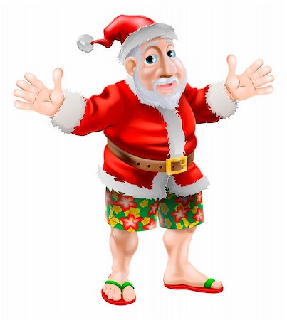Summer Santa in beach wear, long board shorts or Bermuda shorts and flip-flop sandals Stock Photo - Budget Royalty-Free & Subscription, Code: 400-06429300