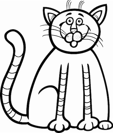 Cartoon Illustration of Happy Tabby Cat for Coloring Book Stock Photo - Budget Royalty-Free & Subscription, Code: 400-06429532