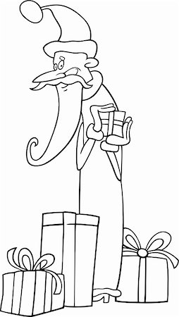simsearch:400-08708552,k - Cartoon Illustration of Funny Santa Claus or Papa Noel with Christmas Presents and Gifts for Coloring Book or Page Stock Photo - Budget Royalty-Free & Subscription, Code: 400-06429565