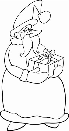 simsearch:400-08708552,k - Cartoon Illustration of Funny Santa Claus or Papa Noel with Christmas Present for Coloring Book or Page Stock Photo - Budget Royalty-Free & Subscription, Code: 400-06429578