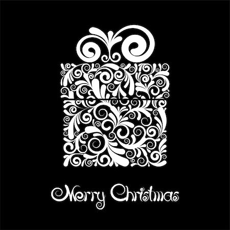 dragonfly abstract designs - Christmas card - gift box with scroll ornament. Black and white vector Illustration Stock Photo - Budget Royalty-Free & Subscription, Code: 400-06429650