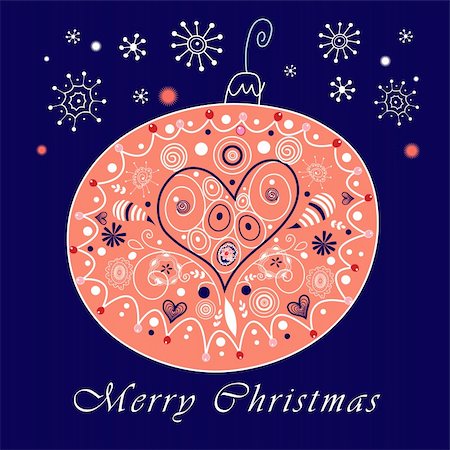 simsearch:400-08627385,k - Bright Christmas card with a red ball on a blue background Stock Photo - Budget Royalty-Free & Subscription, Code: 400-06429669