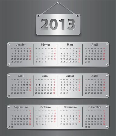 simsearch:400-07215674,k - Calendar for 2013 year in French with attached metallic tablets. Vector illustration Stock Photo - Budget Royalty-Free & Subscription, Code: 400-06429805