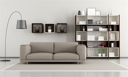 simsearch:400-07513835,k - Contemporary livingroom sofa and bookcase - rendering Foto de stock - Super Valor sin royalties y Suscripción, Código: 400-06429814