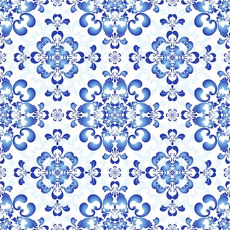 White-and-blue elegance seamless pattern in Russian style gzhel (vector) Stock Photo - Budget Royalty-Free & Subscription, Code: 400-06421353