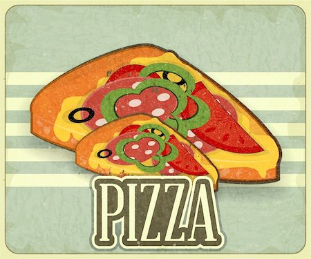 Vintage card menu - pizza retro label - vector illustration Stock Photo - Budget Royalty-Free & Subscription, Code: 400-06421499