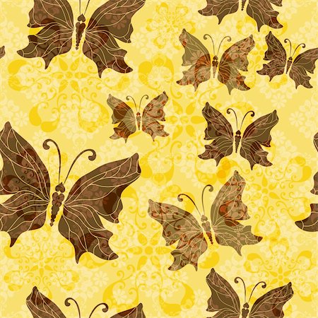 simsearch:400-05741762,k - Yellow and brown seamless pattern with transparent butterflies (vector EPS 10) Stock Photo - Budget Royalty-Free & Subscription, Code: 400-06421617