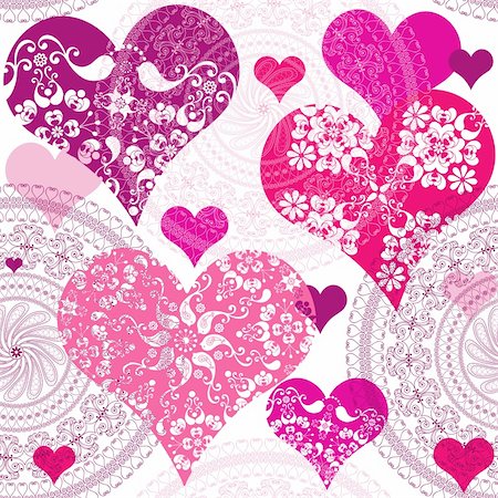 Seamless valentine pattern with flowers and vivid hearts (vector) Stock Photo - Budget Royalty-Free & Subscription, Code: 400-06421721