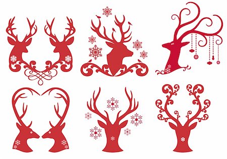 simsearch:400-08791935,k - Christmas deer stag heads, vector design element set Foto de stock - Super Valor sin royalties y Suscripción, Código: 400-06422320