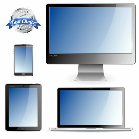 Set of Computer Devices - Monitor, Laptop, Tablet PC, Smartphone, isolated on white background Stock Photo - Budget Royalty-Free & Subscription, Code: 400-06422479