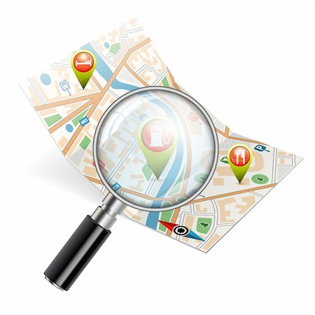 Map with Magnifying Glass, GPS Navigation Search Concept, vector illustration Stock Photo - Budget Royalty-Free & Subscription, Code: 400-06422492