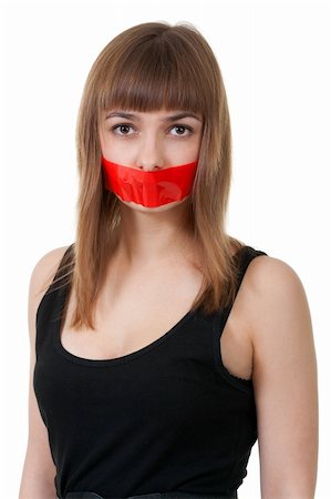 simsearch:400-04175955,k - beautiful girl with her mouth sealed with red tape Stock Photo - Budget Royalty-Free & Subscription, Code: 400-06422703