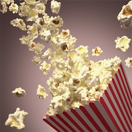 Dropping popcorn in striped classic package. Foto de stock - Super Valor sin royalties y Suscripción, Código: 400-06423198