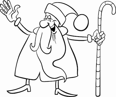 simsearch:400-08708552,k - Cartoon Illustration of Funny Santa Claus or Papa Noel with Christmas Cane for Coloring Book or Page Stock Photo - Budget Royalty-Free & Subscription, Code: 400-06423299
