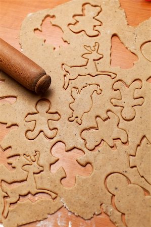 simsearch:400-05721521,k - Gingerbread cookie dough cut to christmas themed shapes Stock Photo - Budget Royalty-Free & Subscription, Code: 400-06430094