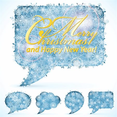 Set Christmas Speech Bubbles with Snowflakes, isolated on white, vector illustration Stock Photo - Budget Royalty-Free & Subscription, Code: 400-06430244