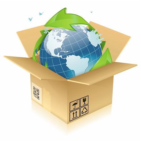 simsearch:400-06737278,k - Earth with Environmental Arrows, City Skyline, Tree and Birds in Cardboard Box, icon isolated on white background, vector illustration Stock Photo - Budget Royalty-Free & Subscription, Code: 400-06430309