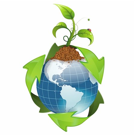 simsearch:400-06737278,k - Earth with Environmental Arrows and Green Sprout, isolated on white icon, vector illustration Stock Photo - Budget Royalty-Free & Subscription, Code: 400-06430318