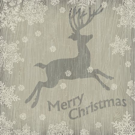 simsearch:400-07087316,k - Christmas deer with snowflakes on wooden texture. Vector illustration, EPS10. Stock Photo - Budget Royalty-Free & Subscription, Code: 400-06430492