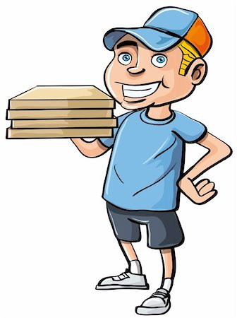 Cartoon pizza delivery boy. Isolated on white Stock Photo - Budget Royalty-Free & Subscription, Code: 400-06431070