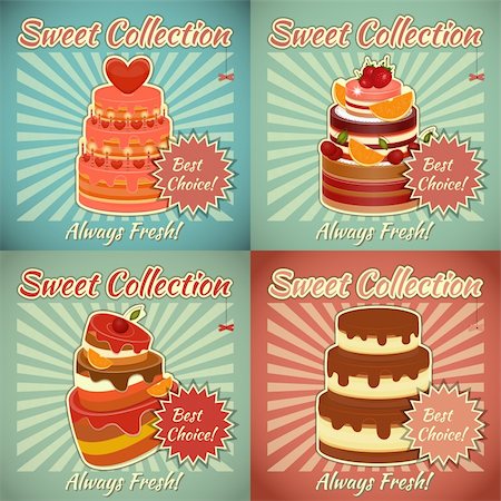 Set of Menu Cards with Cake. Vector Illustration. Stock Photo - Budget Royalty-Free & Subscription, Code: 400-06431117