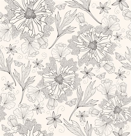 decorations for drawing - Abstract floral pattern. Seamless pattern with flowers and butterfly. Floral background. Stock Photo - Budget Royalty-Free & Subscription, Code: 400-06454027