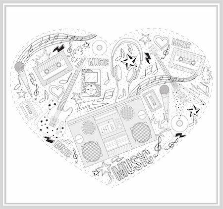 Heart from hand drawn music elements. Stock Photo - Budget Royalty-Free & Subscription, Code: 400-06454020