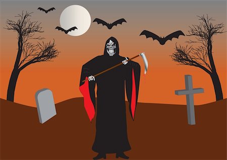 simsearch:400-03971352,k - The Grim Reaper in a Graveyard with Bats and Withered Trees Foto de stock - Super Valor sin royalties y Suscripción, Código: 400-06454686